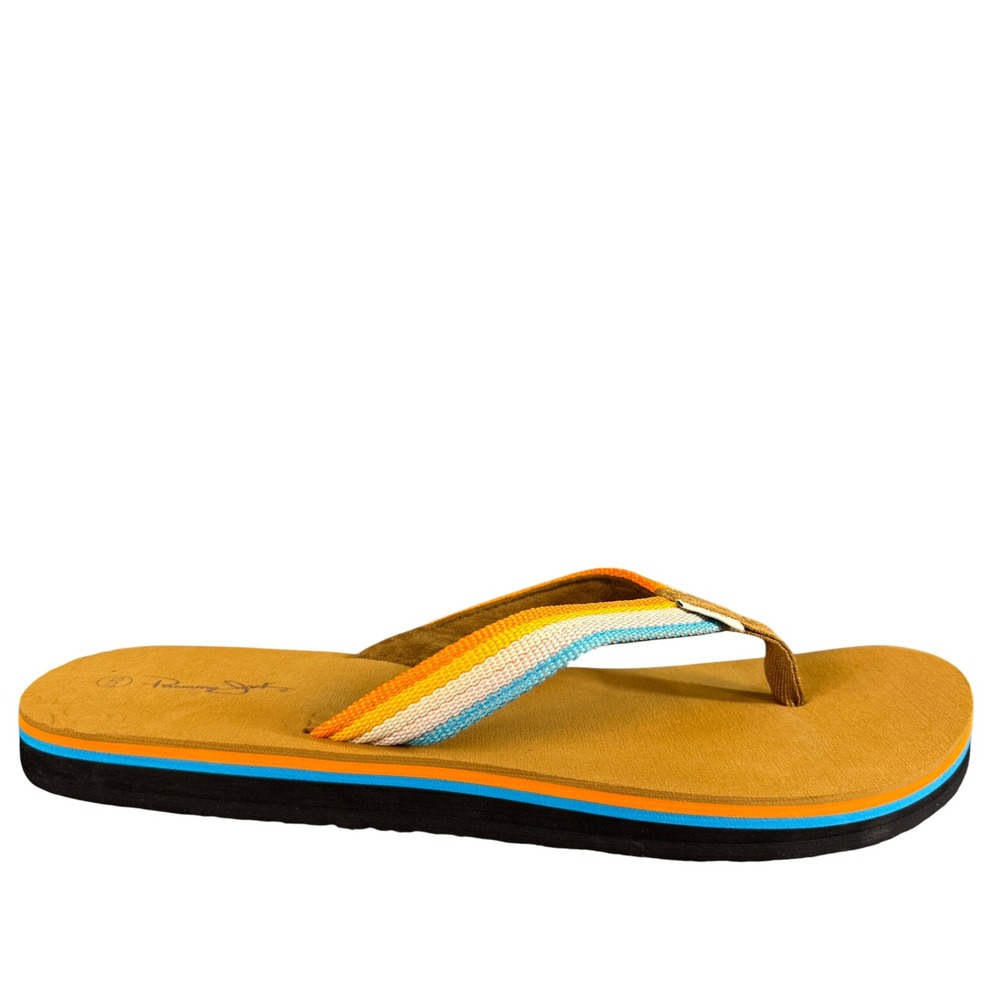 Panama Jack Mens Flip Flops Multi Color Striped Sandals Tan Black 10/11